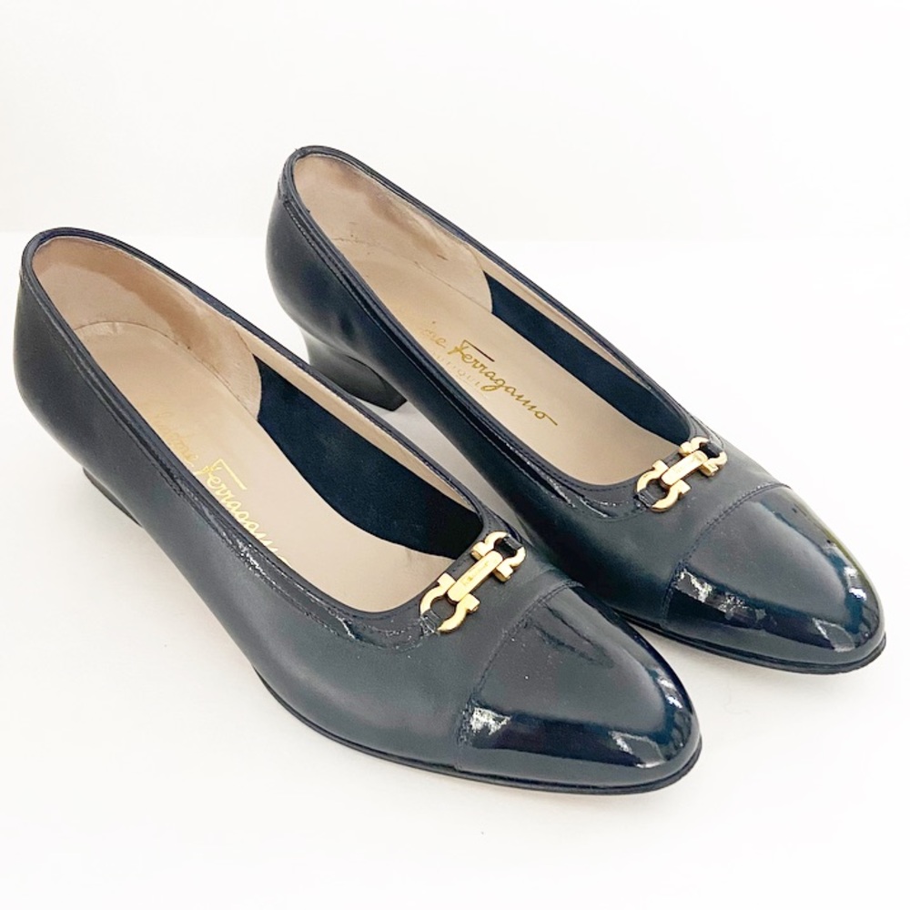 Salvatore Ferragamo Black Heels with Gold Accent